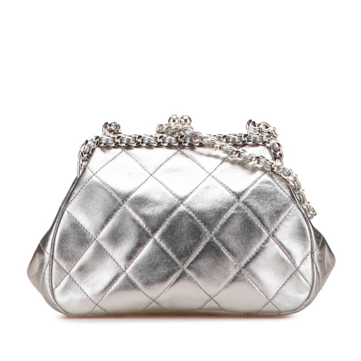Chanel Matelasse Coco Mark Clasp Chain Shoulder Bag In Silver Lambskin