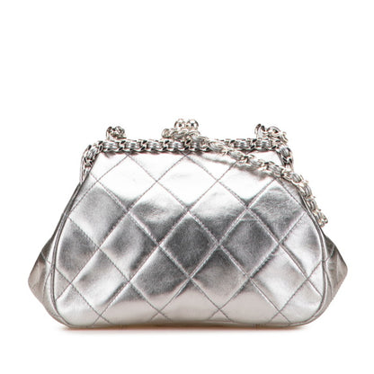 Chanel Matelasse Coco Mark Clasp Chain Shoulder Bag In Silver Lambskin