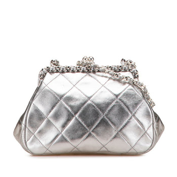 Chanel Matelasse Coco Mark Clasp Chain Shoulder Bag In Silver Lambskin