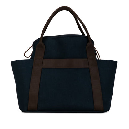 Hermes Sac De Pansage Groom Tote Bag Shoulder Navy Brown Canvas