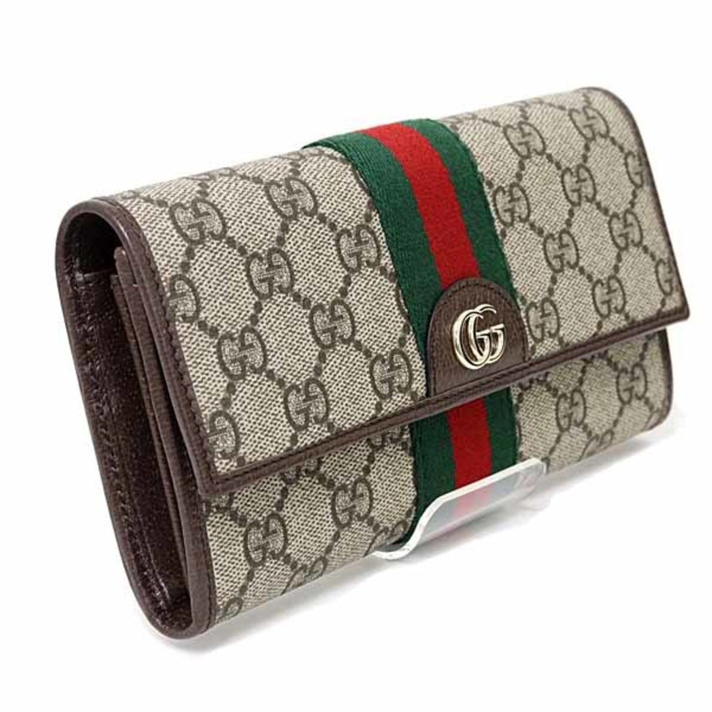 Gucci Ophidia Continental Wallet With Double G In Beige And Dark Brown