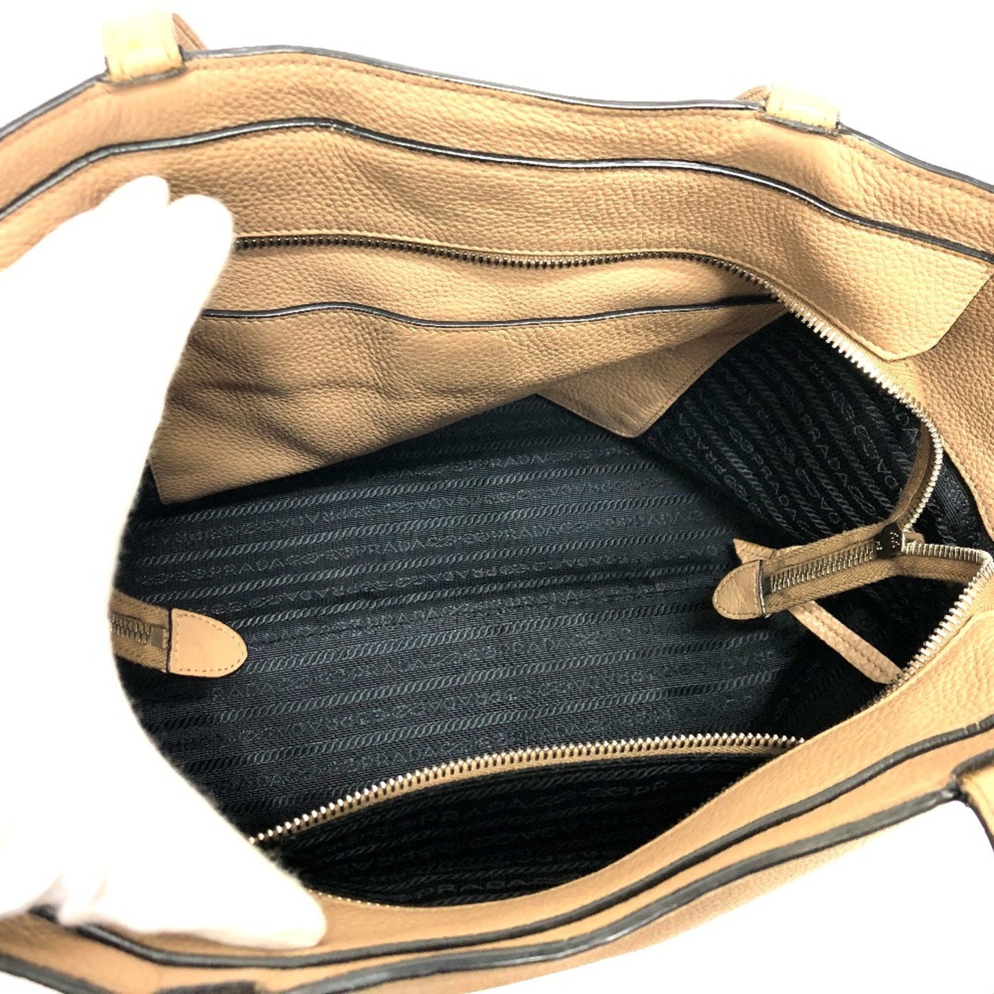 Prada 1Bg203 Logo Bag Bag Tote Bag Beige Silverhardware