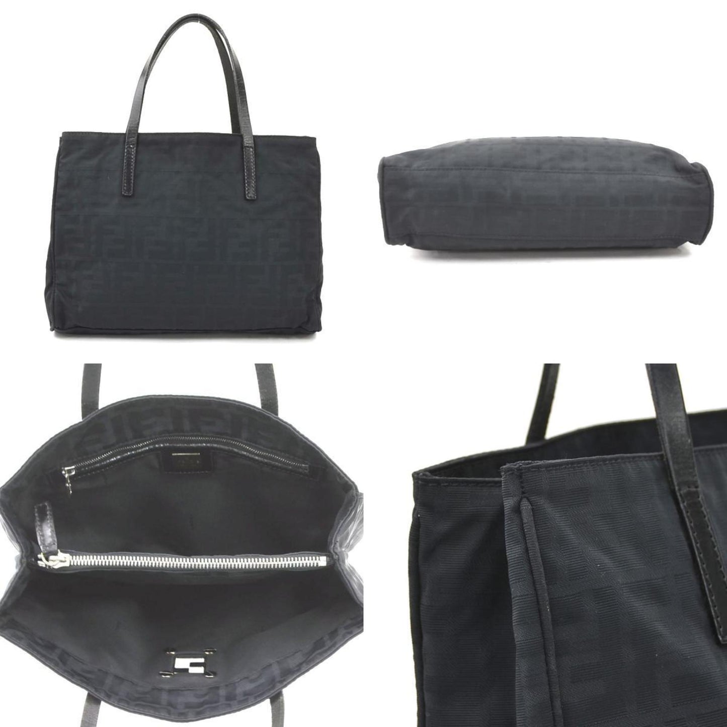 Fendi Zucca Nylon Canvas And Leather Handbag In Black Silver For Women