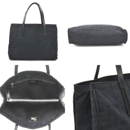 Fendi Zucca Nylon Canvas And Leather Handbag In Black Silver For Women
