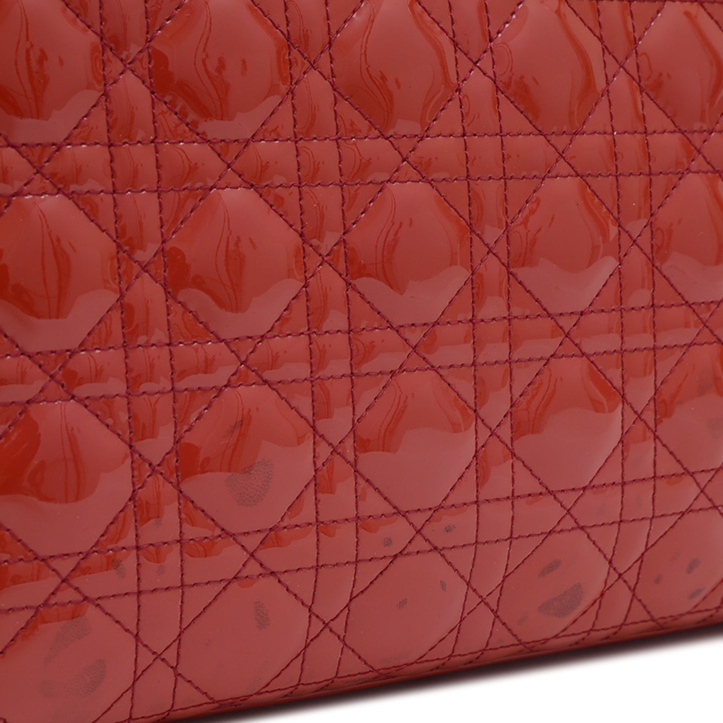 Christian Dior Dior Lady Cannage Large 2Way Bag Handbag Patent Red Bp