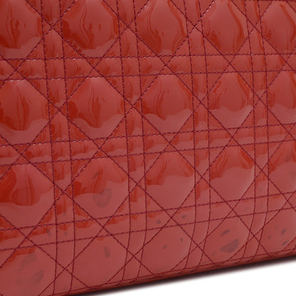 Christian Dior Dior Lady Cannage Large 2Way Bag Handbag Patent Red Bp
