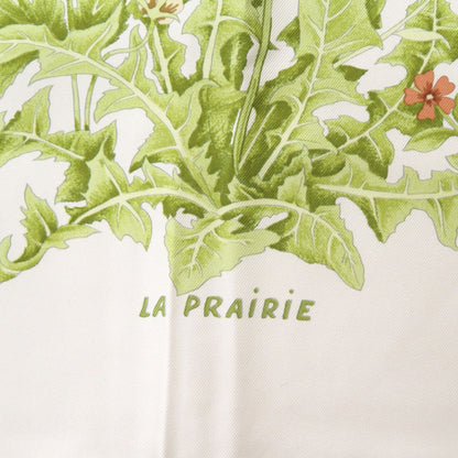 Herms Carr 90 La Prairie Prairie Silk White Scarf Muffler 0136 Hermes