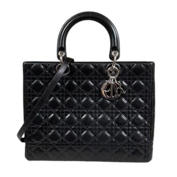 Christian Dior Lady Large Cannage Shoulder Bag In Black Leather