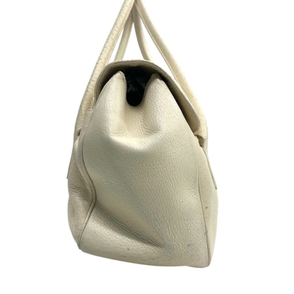 Salvatore Ferragamo Gancini Leather Tote Bag In White With Gold Hardware