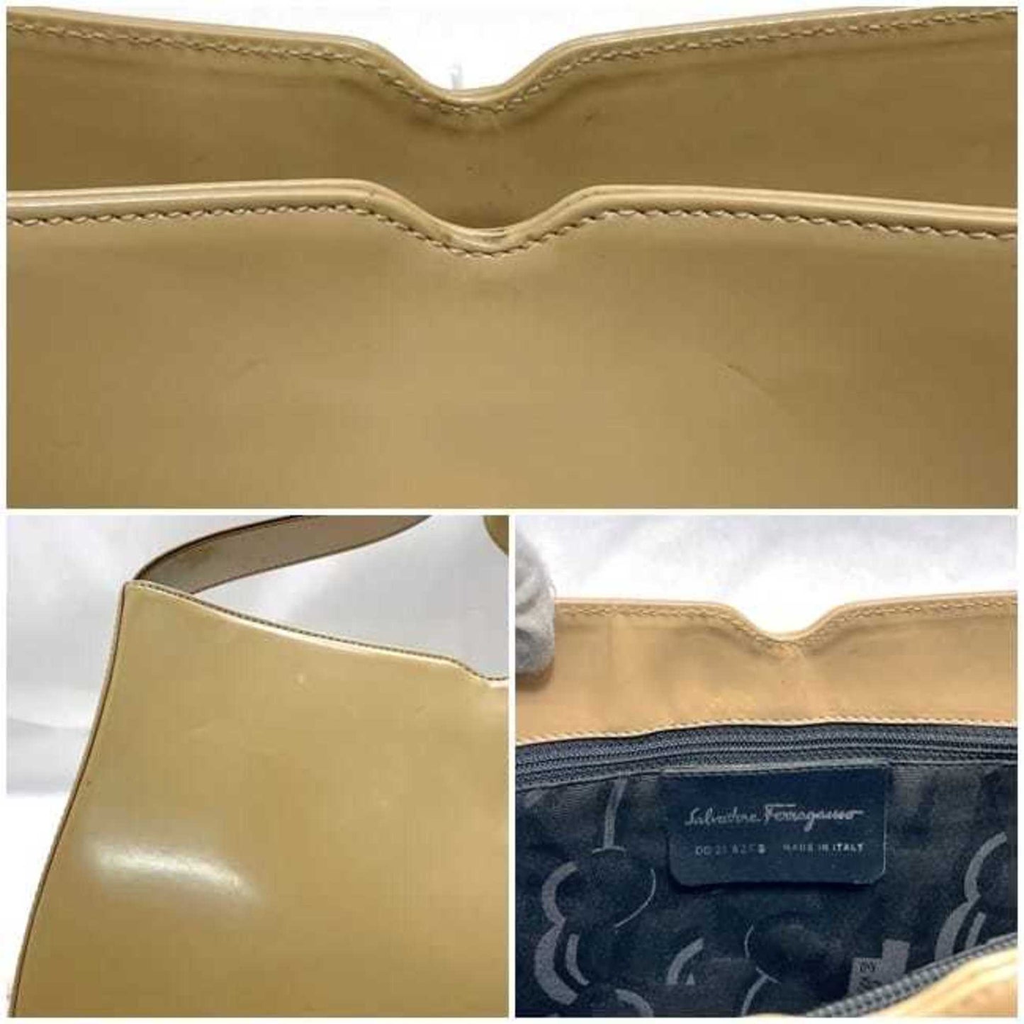 Salvatore Ferragamo Bag Ec-23056 Beige Gancini Calf Leather Dd 21 82 C3 Handbag Metal Fittings