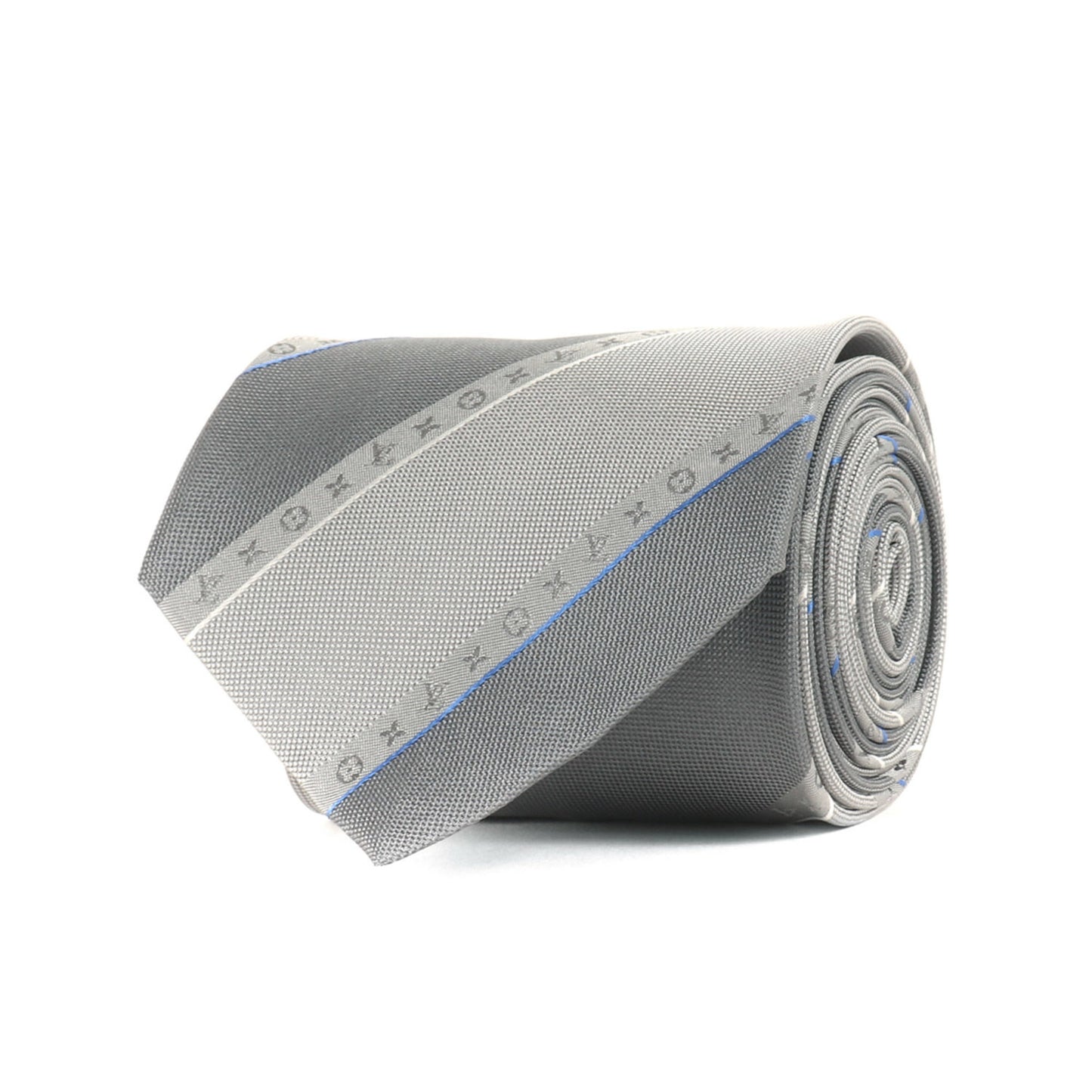 Louis Vuitton Regimental Monogram Silk Cravate Tie M77835 Silver
