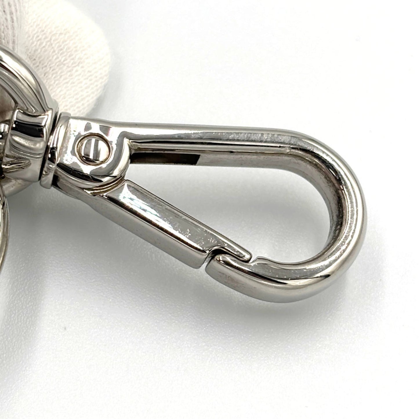 Fendi Key Motif Charm Keychain Black White Leather Bag Ring