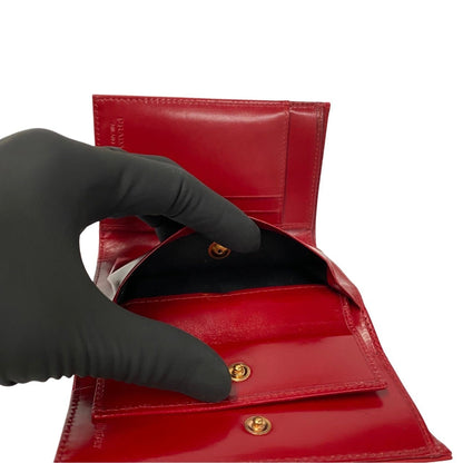 Prada Prada Metal Fittings Nylon Leather Bi-Fold Wallet Compact Red 13822