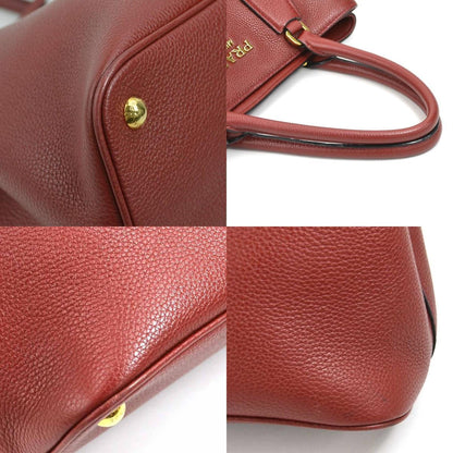 Prada Handbag Leather Dark Red Gold