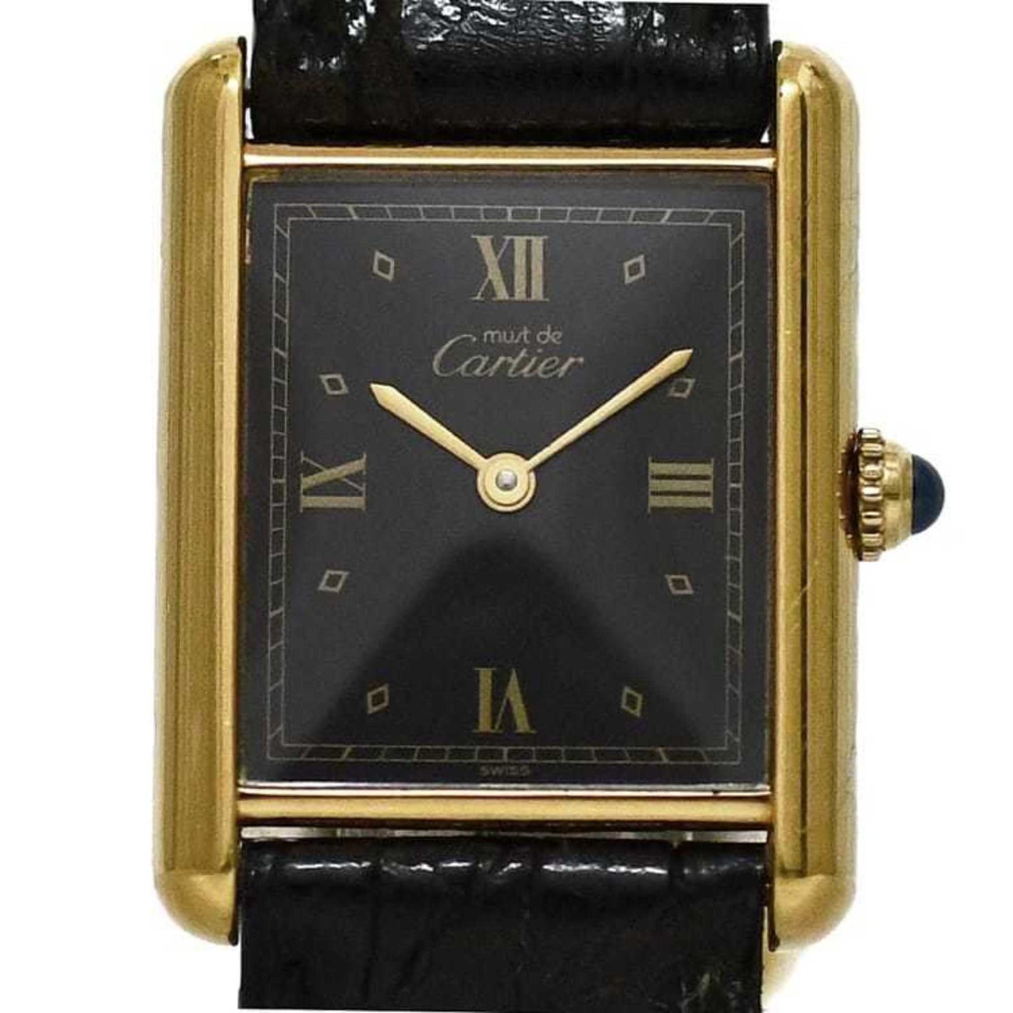 Cartier Must Tank Lm Vermeil Watch F-24337 Black Gold W1001254 Stainless Steel Gp Leather Quartz