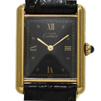 Cartier Must Tank Lm Vermeil Watch F-24337 Black Gold W1001254 Stainless Steel Gp Leather Quartz