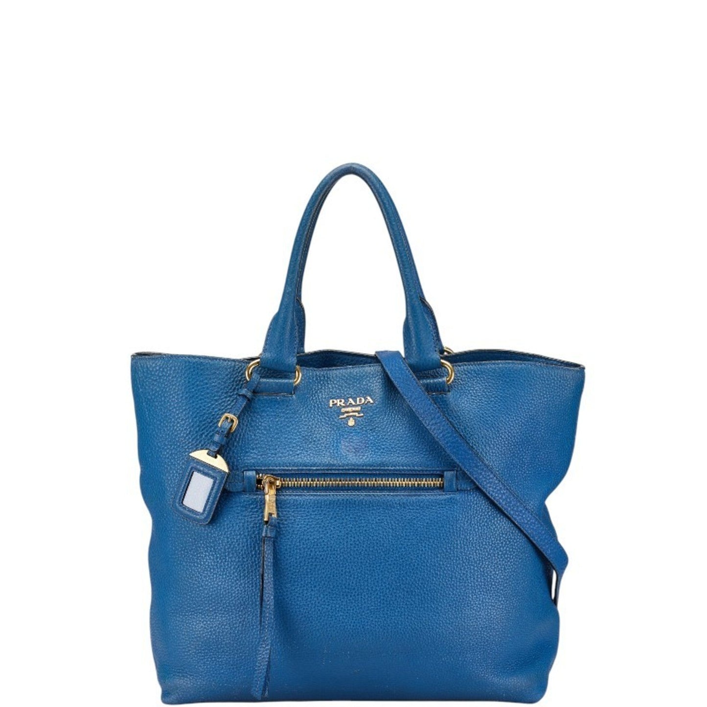 Prada 2-Way Handbag/Shoulder Bag In Blue Leather