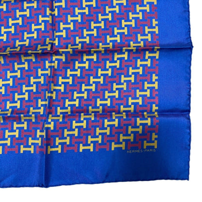 Hermes Vintage H-Pattern Carr 45 Petit Silk Scarf/Muffler In Navy