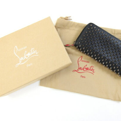 Christian Louboutin Round Long Wallet Panettone 1175099 Black Leather Zip Spike Studs