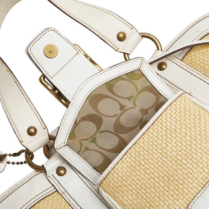 Coach Basket Bag Tote M05K-113 Beige White Straw Leather
