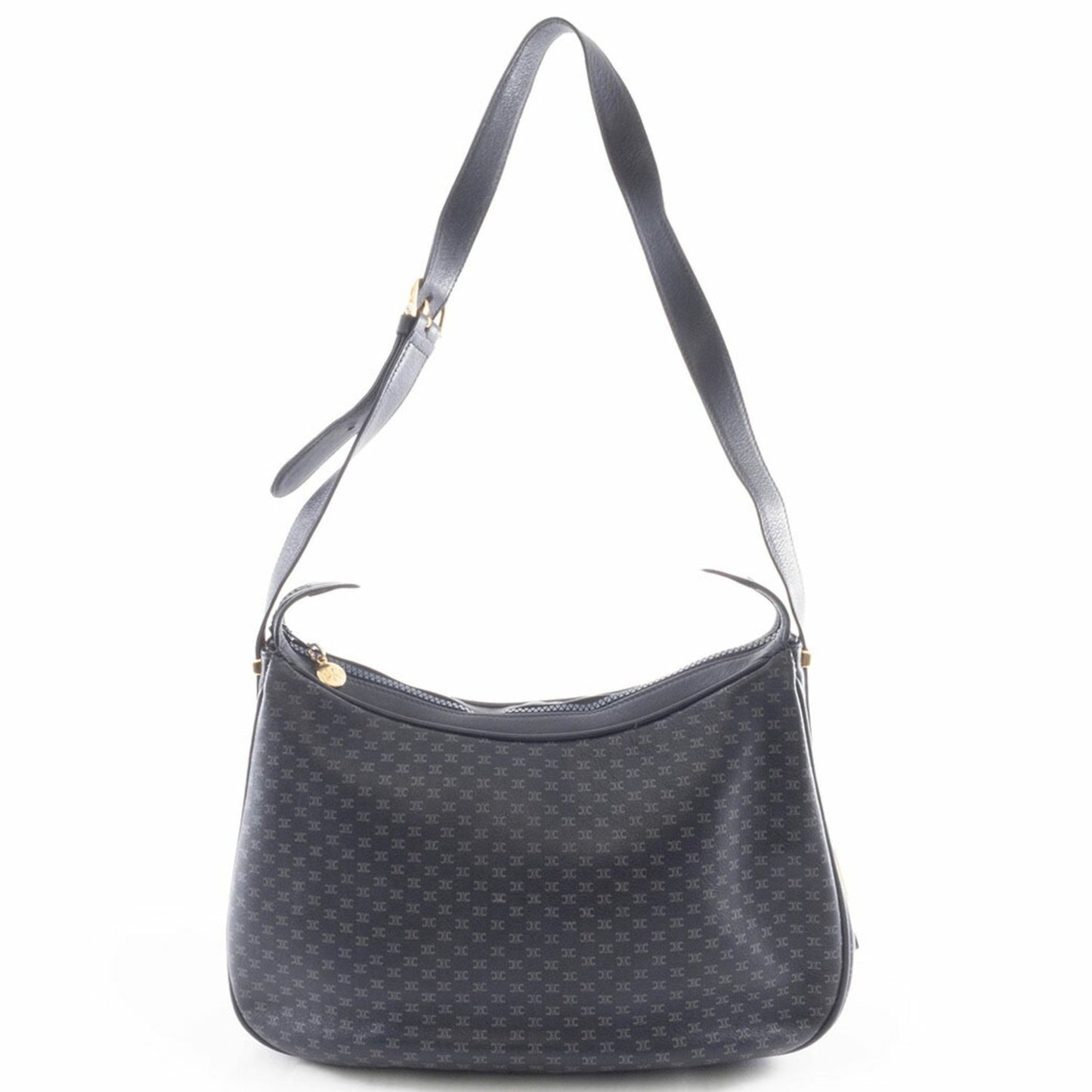 Celine Blason Shoulder Bag In Navy Macadam