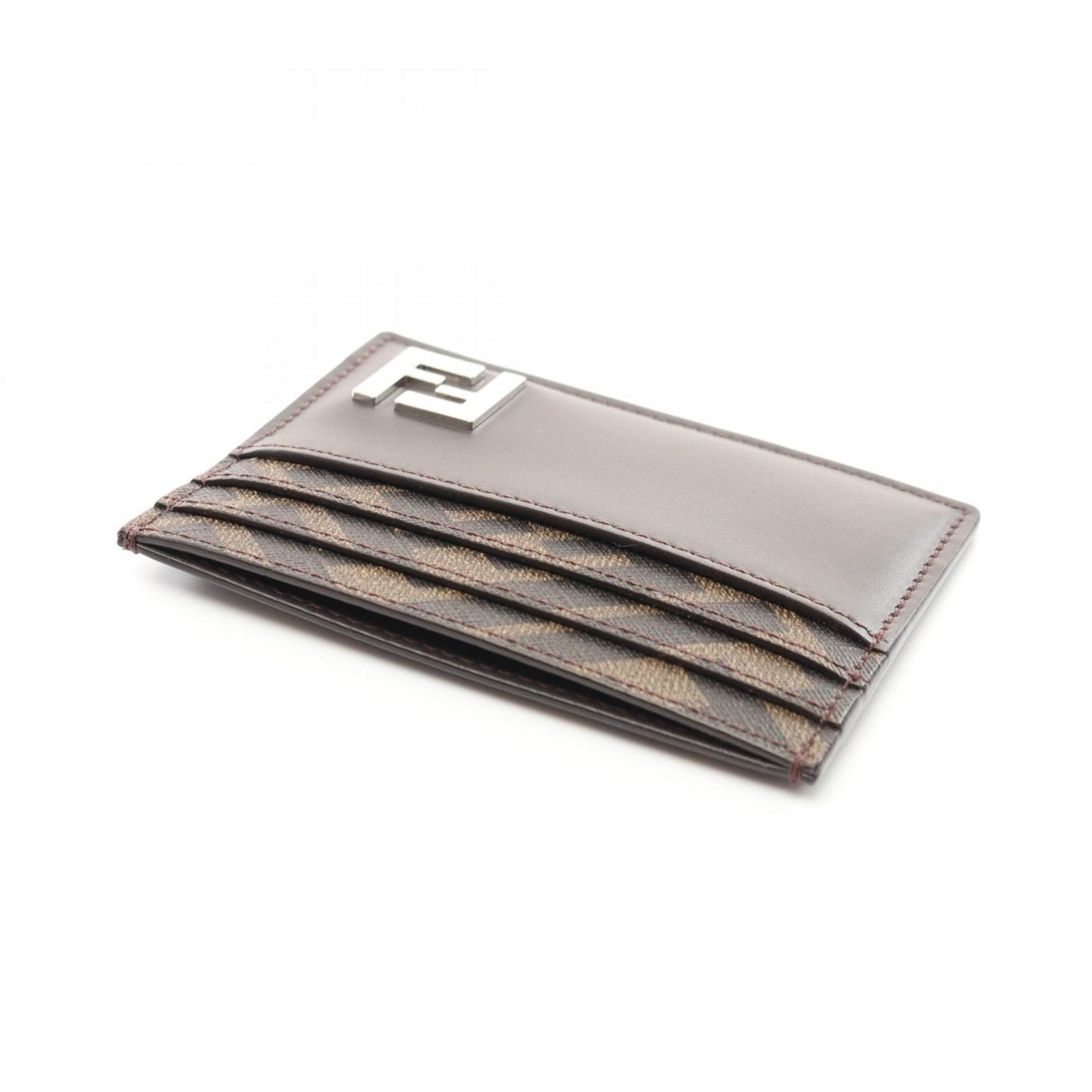Fendi Ff Business Card Holder/Card Case Leather Coated Canvas