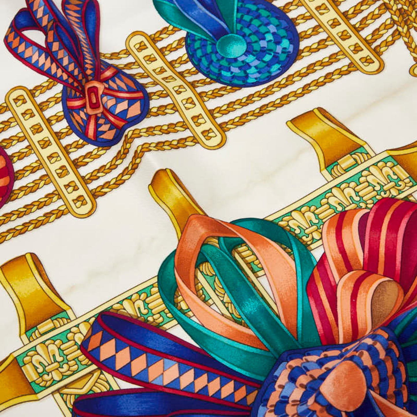 Hermes Herms Carr 90 "Les Rubans Du Cheval" Horse Ribbon Scarf