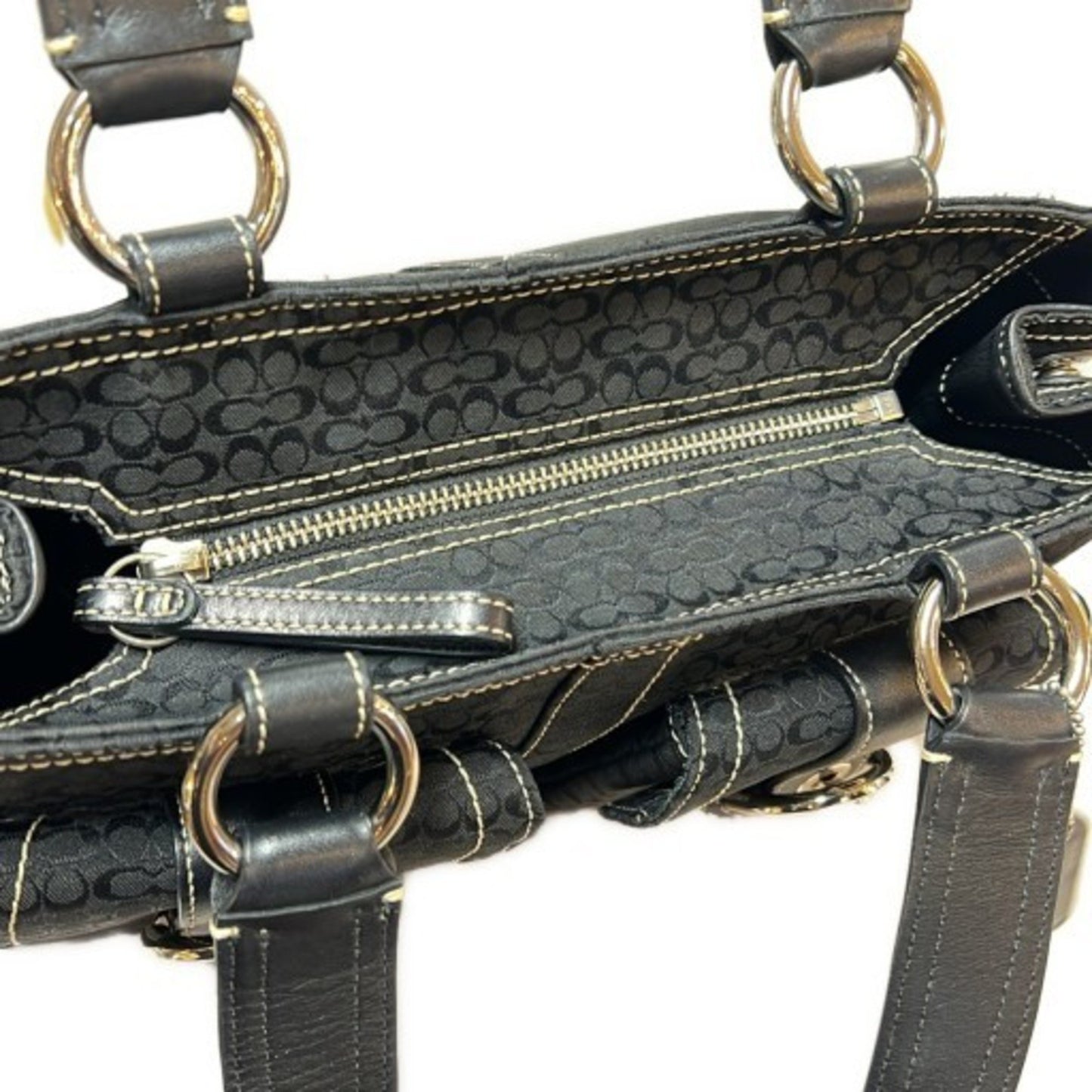 Coach Mini Signature Soho Double Pocket Handbag 3646 Black Canvas Leather (Mikunigaoka Store)