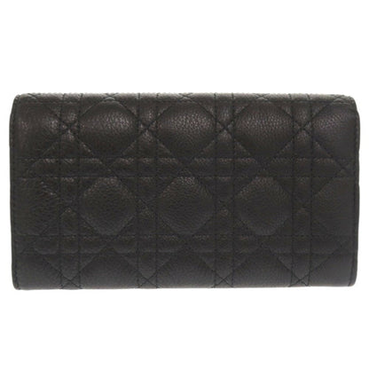 Like New Christian Dior Caro Orchid Cannage Calfskin Black Long Wallet 0068