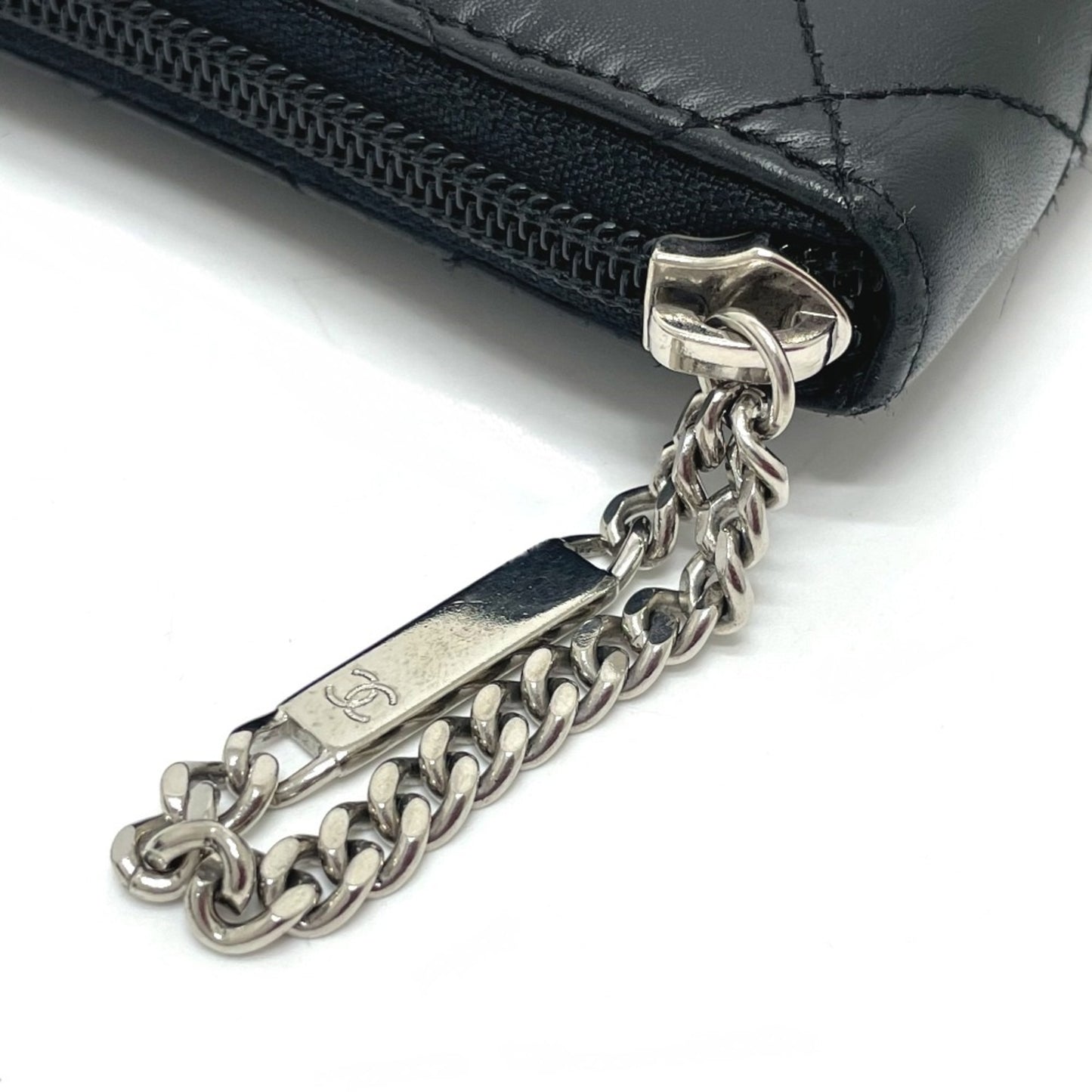 Chanel A26710 Cambon Line Zip Around Long Wallet Black X Pink