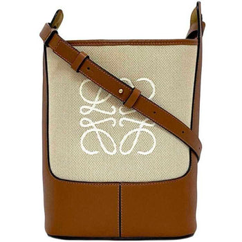 Loewe Shoulder Bag F-21320 Brown Beige Anagram A710W86X01 Bucket Hobo Canvas Leather 062115