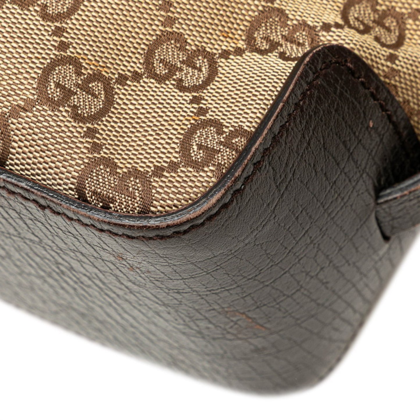 Gucci Gg Canvas Tote Bag Handbag 107757 Beige Brown Leather