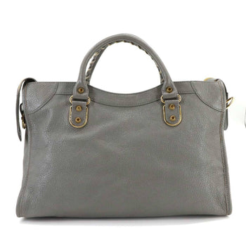 Balenciaga Classic Metallic Edge City 2-Way Hand/Shoulder Bag In Grey Leather