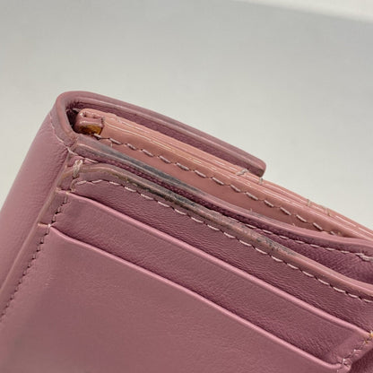 Christian Dior Tri-Fold Wallet Cannage Enamel Pink Champagne