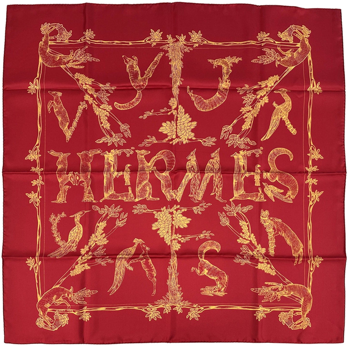 Herms Hermes Carr 90 Animal Alphabet Scarf