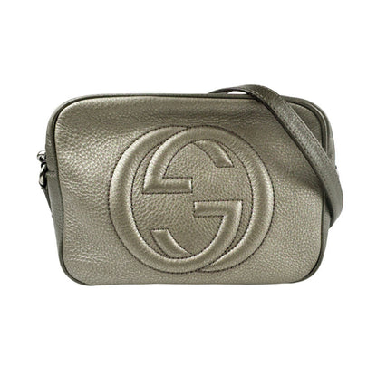 Gucci Soho Shoulder Bag In Grey Gold And Khaki Gray Leather