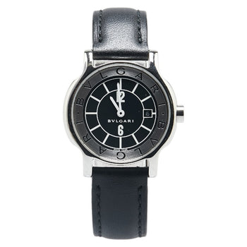 Bvlgari Solotempo Watch St29S Quartz Black Dial Stainless Steel Leather