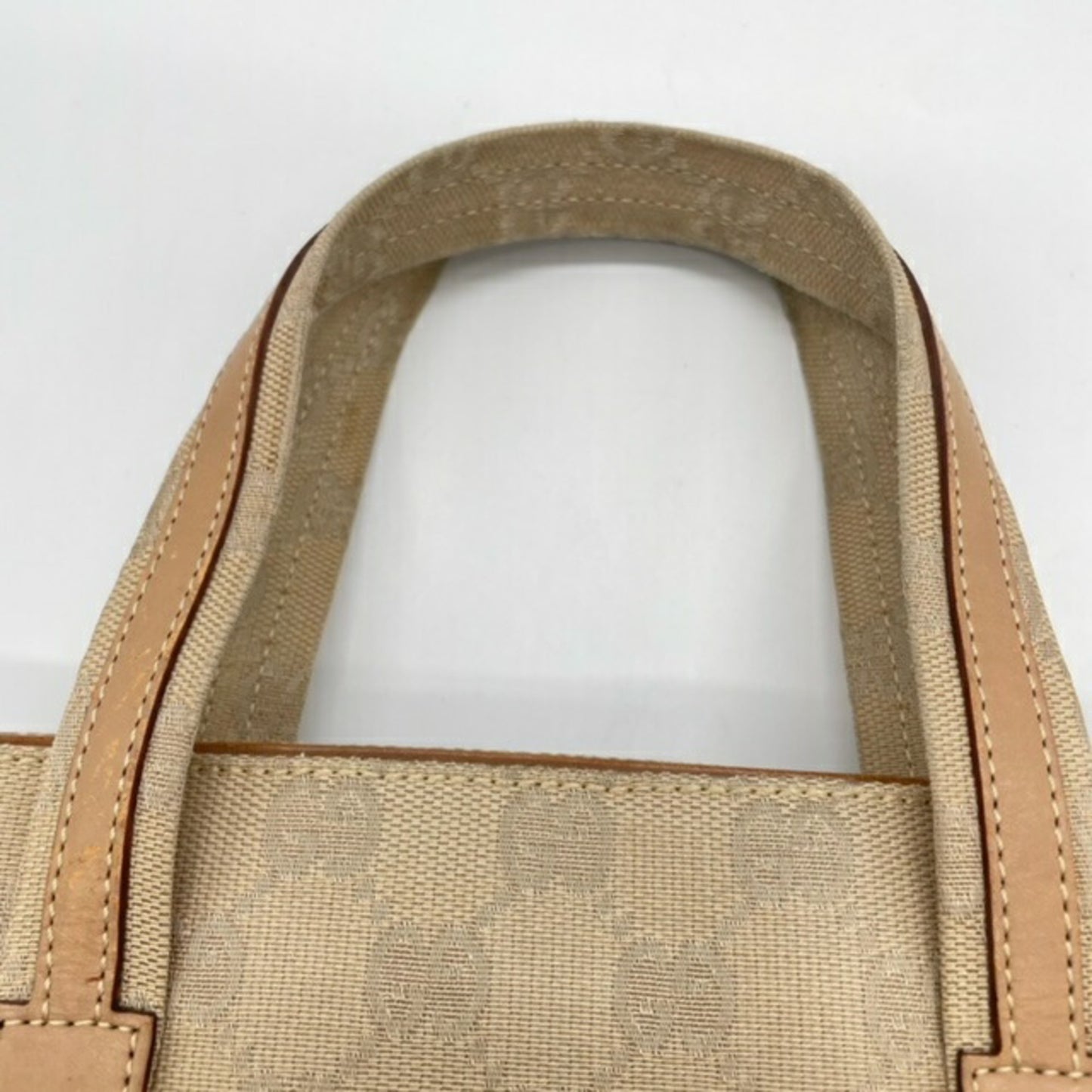 Gucci 002 1079 Handbag Tote Bag Beige Gg Canvas Leather