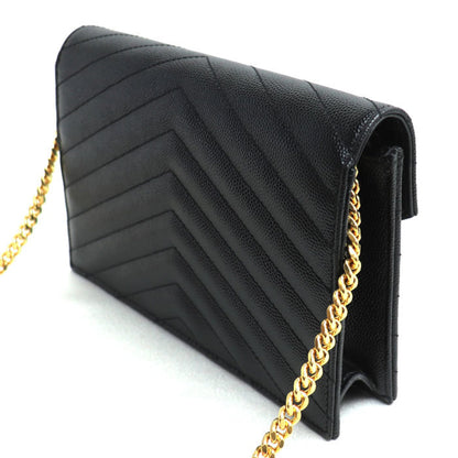 Saint Laurent Cassandra Chain Wallet Shoulder Bag Black 393953