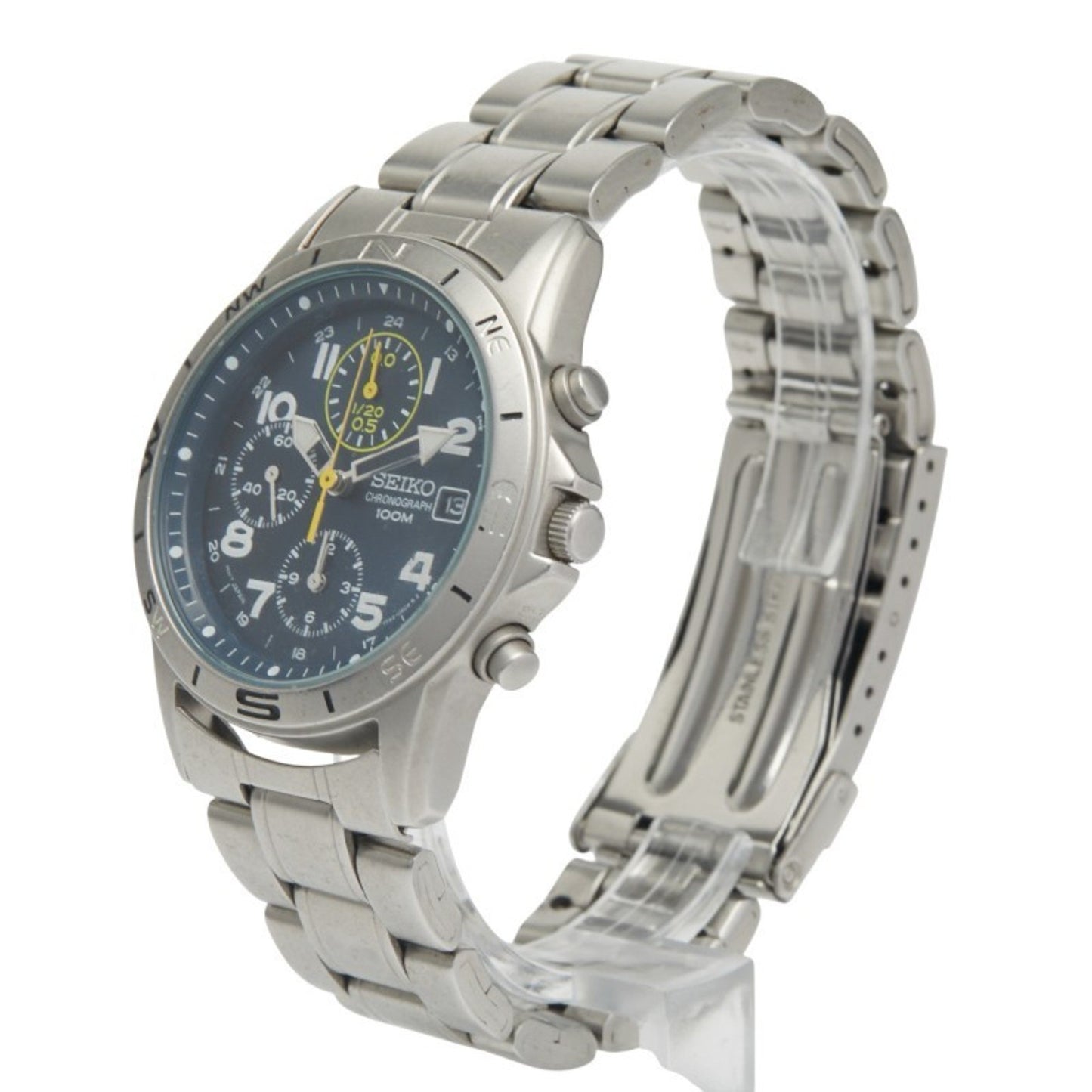 Seiko Date Watch 7T92-0Dx0 Quartz Black Dial Stainless Steel