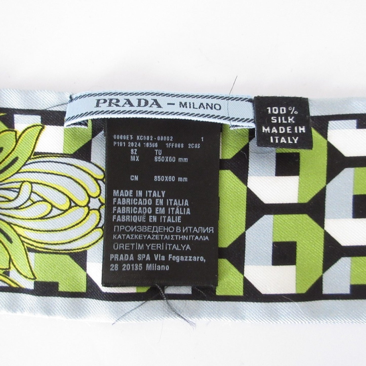 Prada Print Silk Slim Scarf 1Ff008 Light Blue