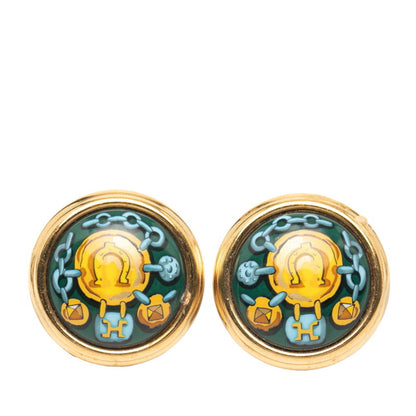 Hermes Enamel Cloisonn Earrings In Gold-Green