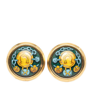 Hermes Enamel Cloisonn Earrings In Gold-Green