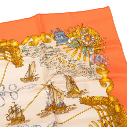 Hermes Herms Carr 90 Voiles De Lumire 1572 Sailboat Of Light Scarf In Orange
