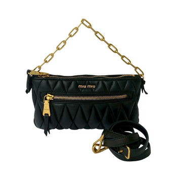 Miu Miu Miumiu Matelasse Quilted Leather Genuine 2-Way Chain Handbag/Shoulder Bag Black 42431