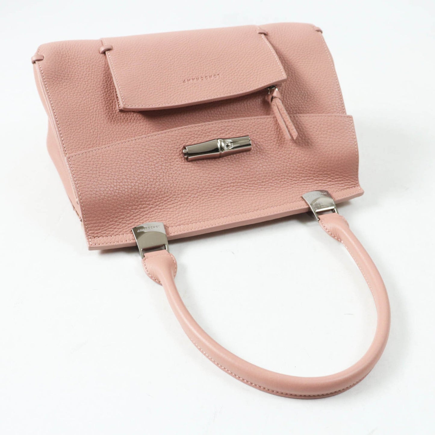 Longchamp Madeleine 2077886258 Logo-Embossed Leather Handbag In Dusty Pink