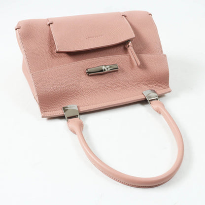 Longchamp Madeleine 2077886258 Logo-Embossed Leather Handbag In Dusty Pink