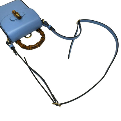 Gucci Bamboo 702106 Mini 3Way Shoulder Bag Handbag Backpack Leather Light Blue