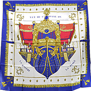 Hermes Hermes Scarf Carre 90 Vuedu Carosse De La Galere Reale Queen Coronation Silk Navy X White