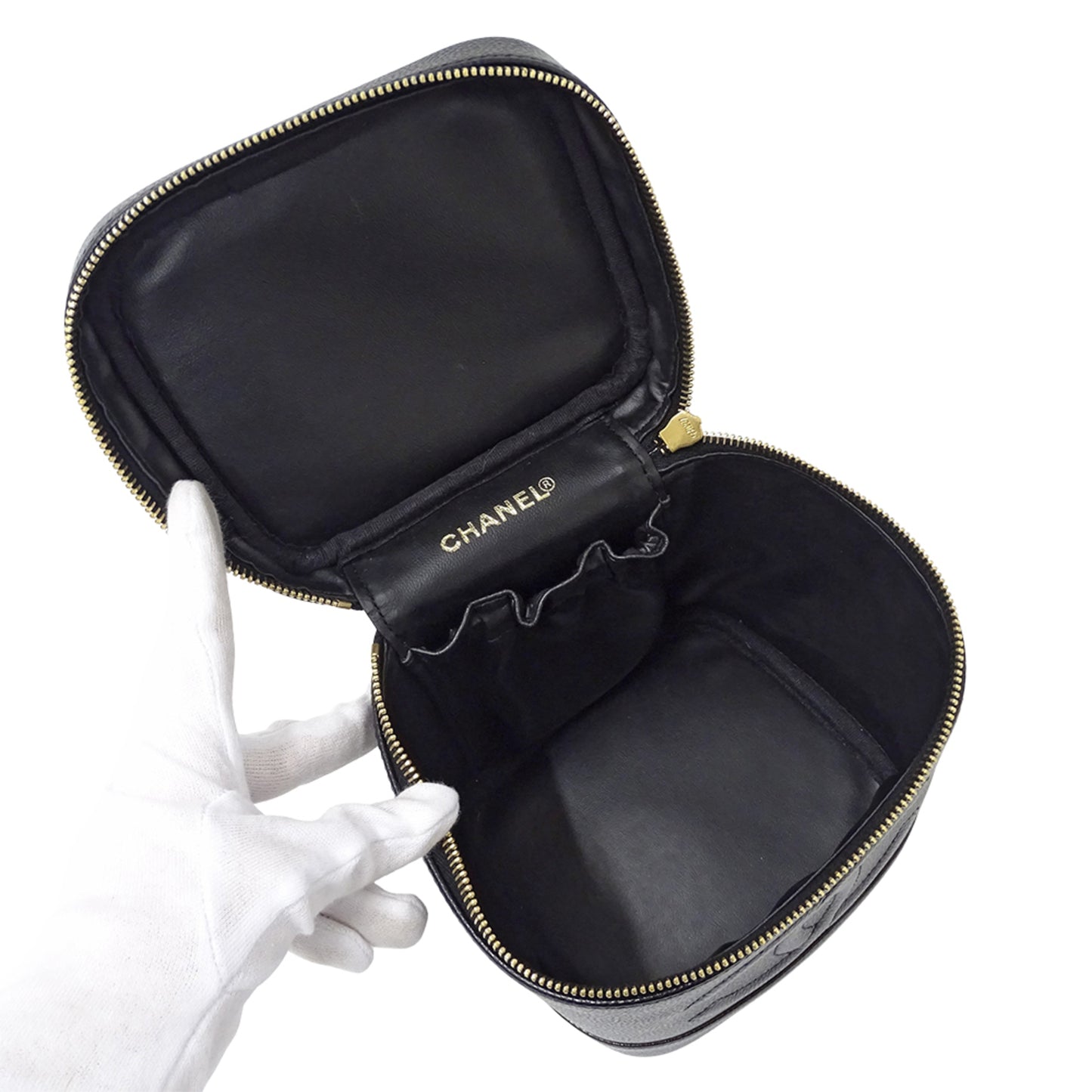 Chanel Chanel Women'S Vanity Bag Handbag In Black Caviar Leather With Gold Hardware